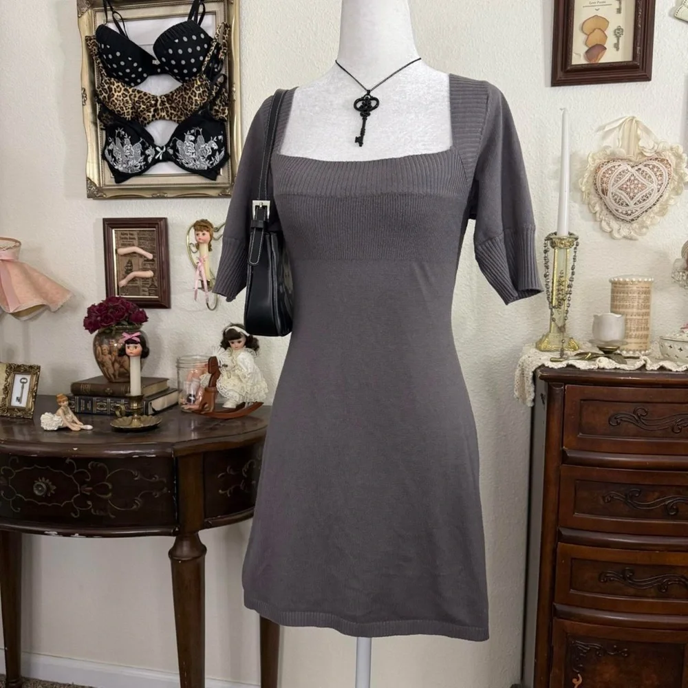 y2k girly grunge coquette gray babydoll knit long sweater top - Picture 2 of 6